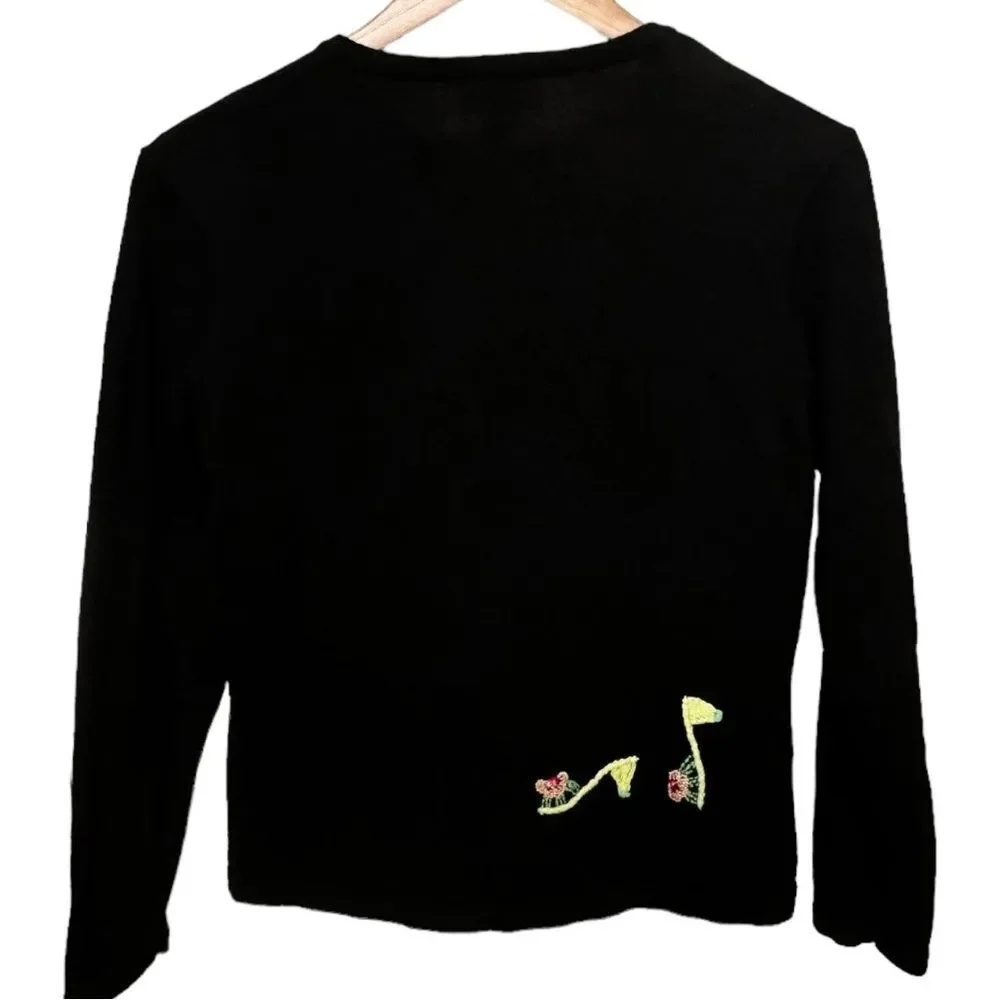 Talbots Petites Vintage Embroidered Shoes Heels Novelty Cardigan Sweater. Small.